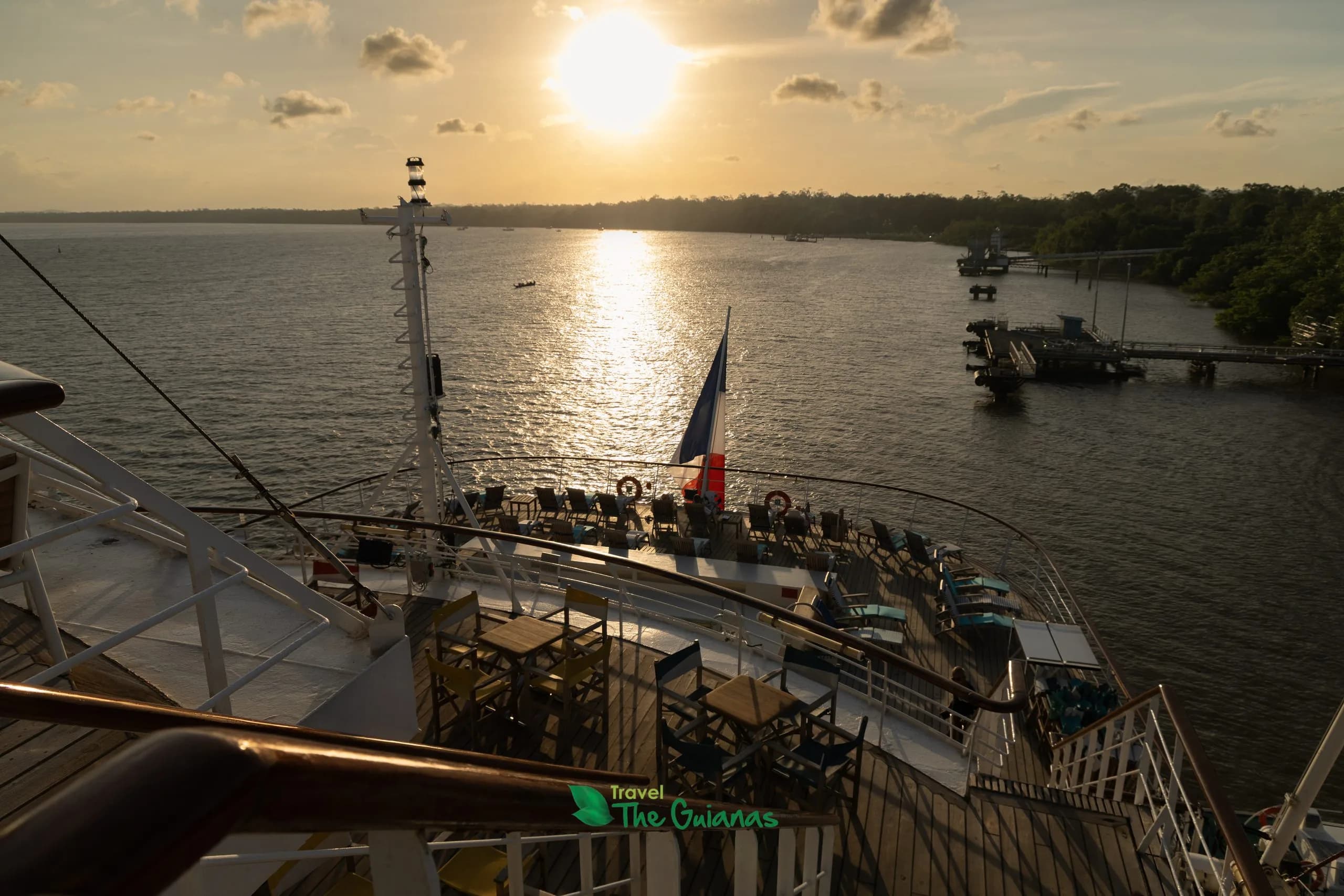 Ship deck at sunset